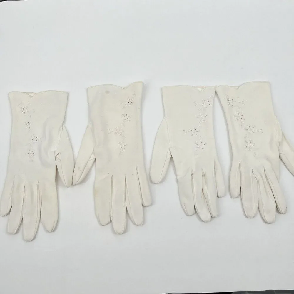 VTG Lot Of 2 Embroidered Dress Gloves Classy Retro Cosplay Costume Old Money